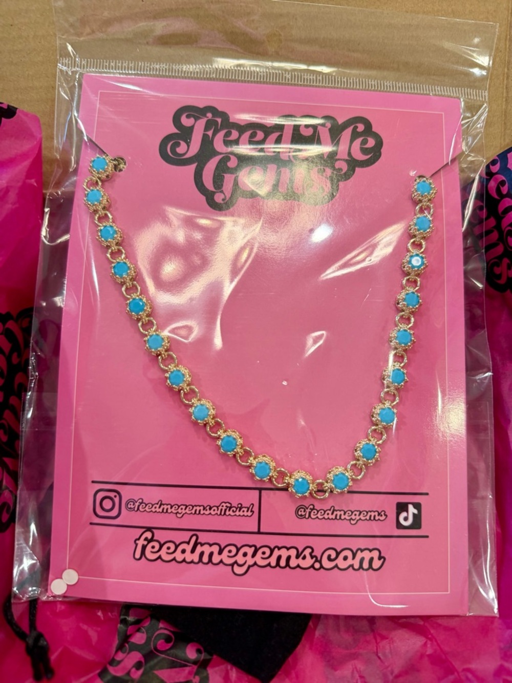 Feed Me Gems Baby Queen Turquoise Gold Tennis Necklace- limited edition